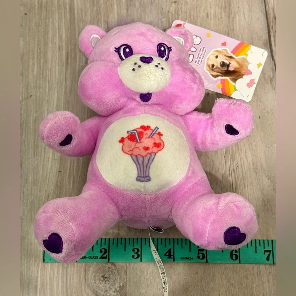 MINISO Care Bears Pink Purple Plush Dog Toy with Squeaker Inside. New with tags.
